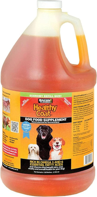 HealthyCoat Dog Food Supplement Gallon – Omega 3 & 6 Fatty Acids, Bacon Flavor – Reduces Shedding, Itching, Hot Spots & Allergies, Supports Skin, Coat & Joints