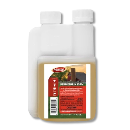 Martin's Permethrin 10% is a multi-purpose livestock and premise insecticide that delivers a quick knockdown of various pests and repels them for up to 28 days after application. It is easy to apply and safe to use indoors and outdoors to control flies, fleas, mosquitoes, and more