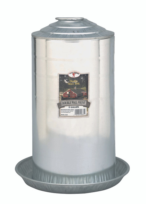 Little Giant® Double Wall Metal Poultry Fount | Poultry Waterer | Heavy Duty Galvanized Steel Waterer | Made in USA | 8 Gallon