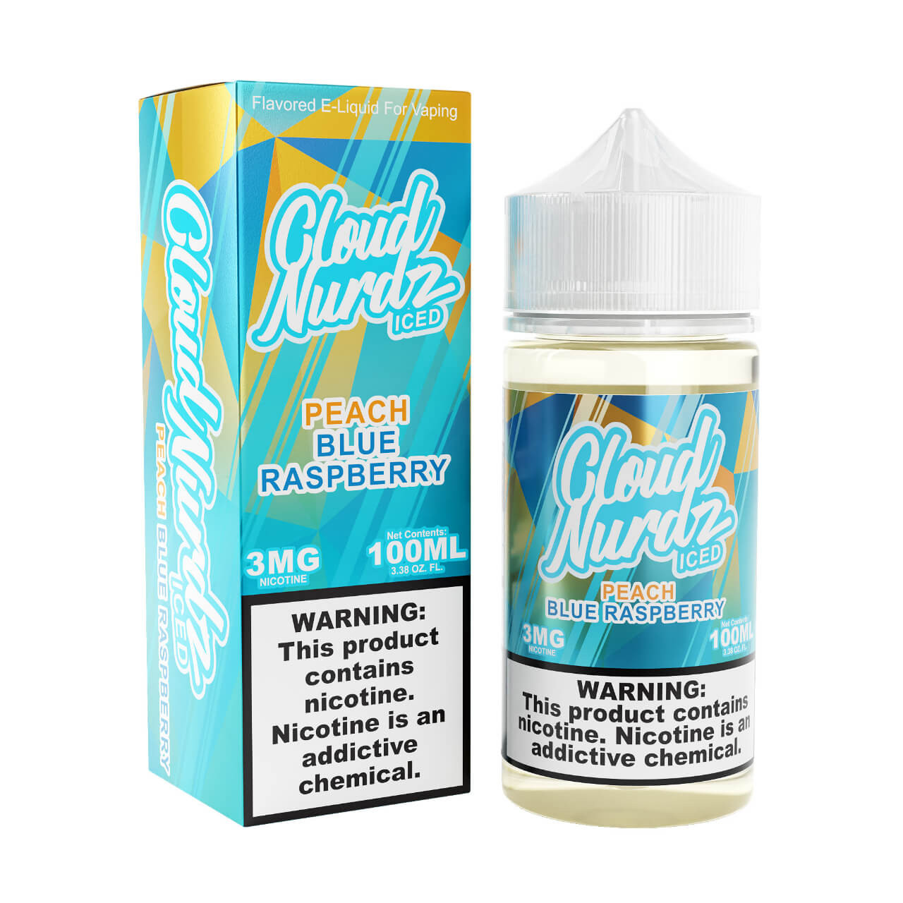 Cloud Nurdz Iced Peach Blue Razz Synthetic Nicotine 100ml E-Juice