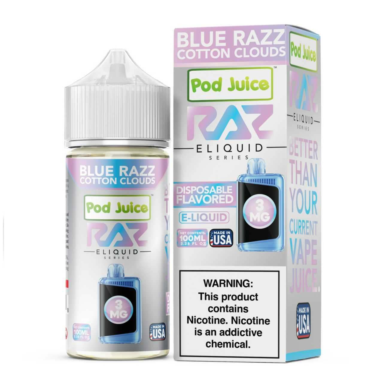 Pod Juice x RAZ Blue Razz Cotton Clouds TFN E-Juice 100ml