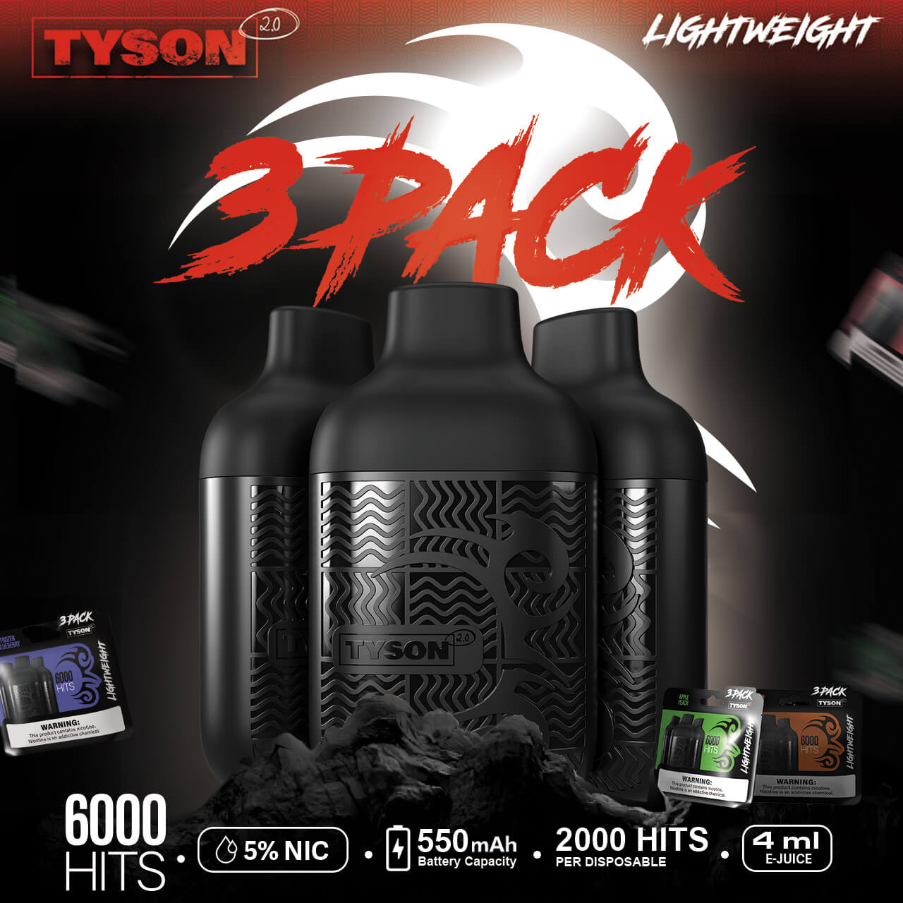Tyson 2.0 Lightweight Disposable 6000 Puffs | (Pack of 3)