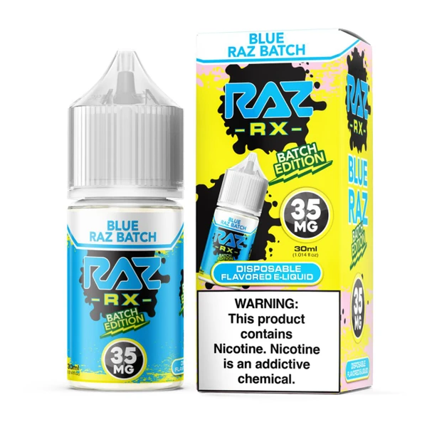 Pod Juice RX Raz Blue Raz Batch Tobacco Free Nicotine 30ml Salt E-Juice 35mg