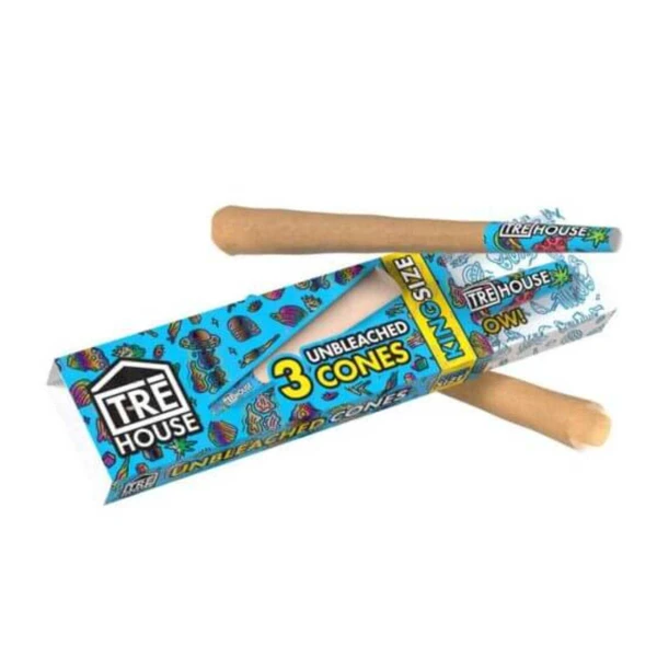 Tre House Premium Pre Roll Cones King Size Slim Unbleached 3pk