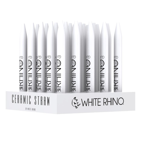 White Rhino White Ceramic Dab Straw with Silicone Cap-25CT Display