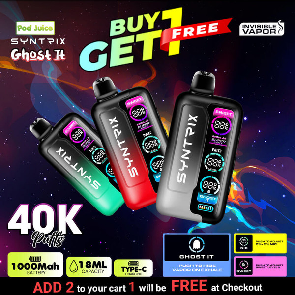 POD JUICE SYNTRIX Ghost It Disposable (40000 Puffs) - Buy 1 Get 1 Free