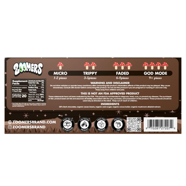 Zoomers Magic Mushroom Chocolate Bar Back