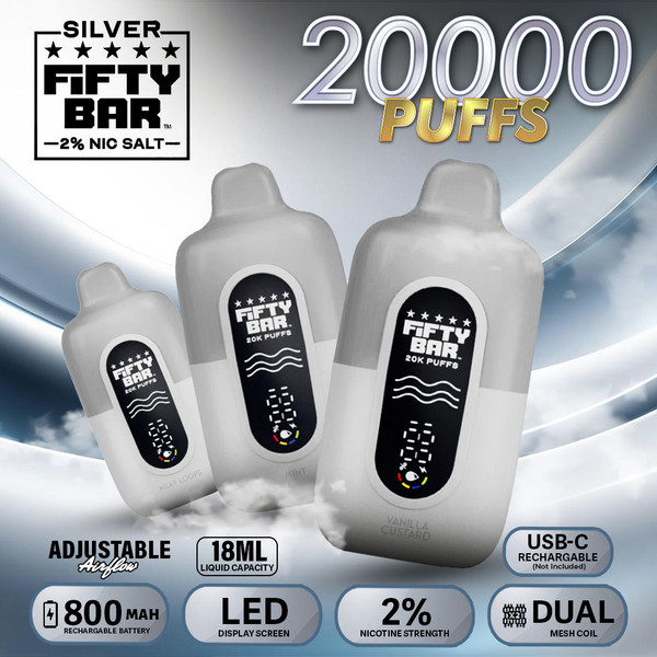 Fifty Bar V2 Silver Series 2% Disposable (20000 Puffs)