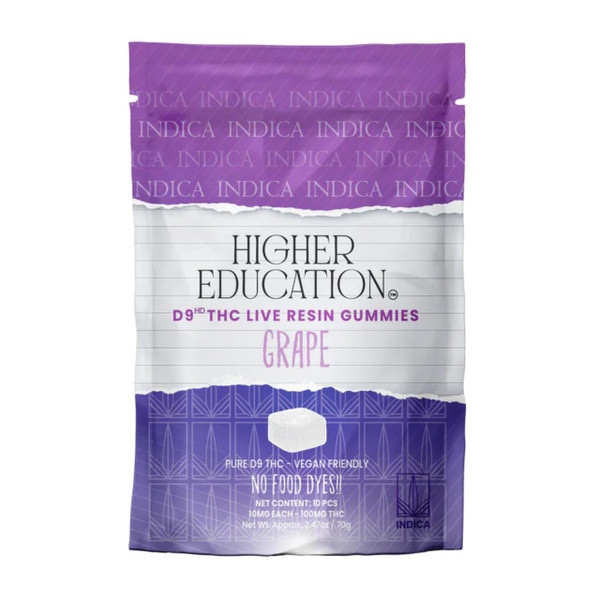 Higher Education D9 Live Resin Gummies 100MG-10CT Grape indica