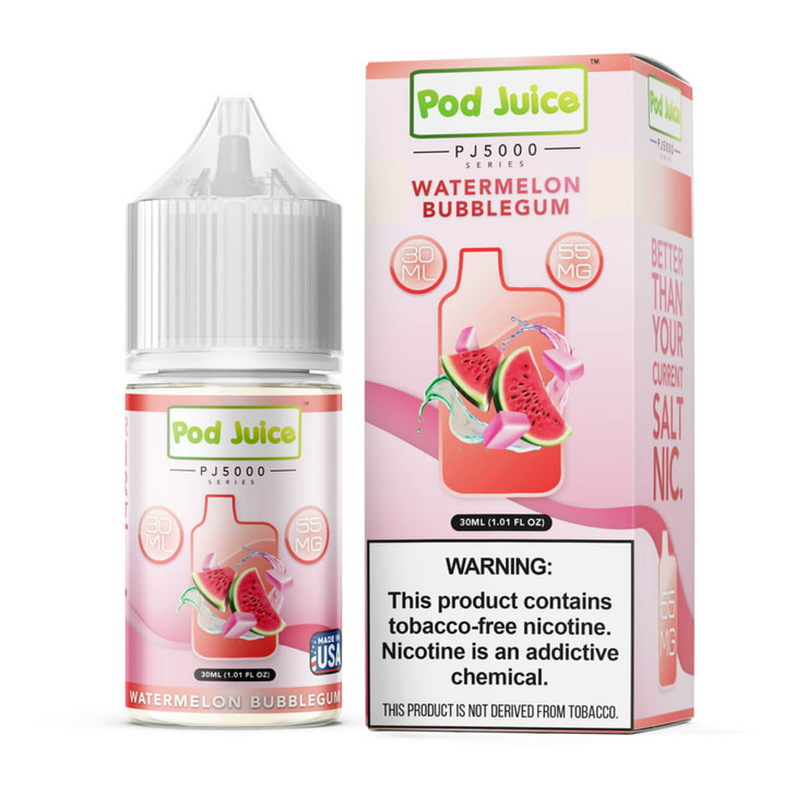 Pod Juice Salt PJ 5000 Series Watermelon Bubblegum Tobacco Free Nicotine E-Juice 30ml