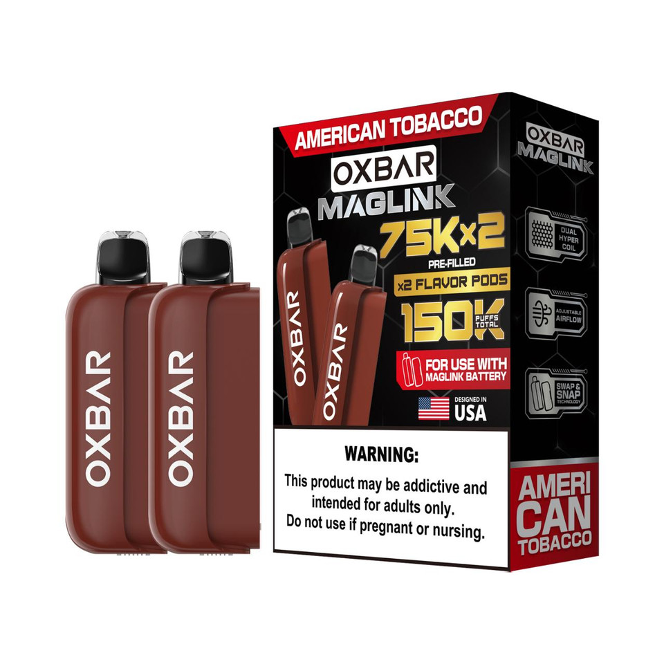 Oxbar Maglink Nixodine 75K Replacement Pod Cartridge - 2PK American Tobacco.