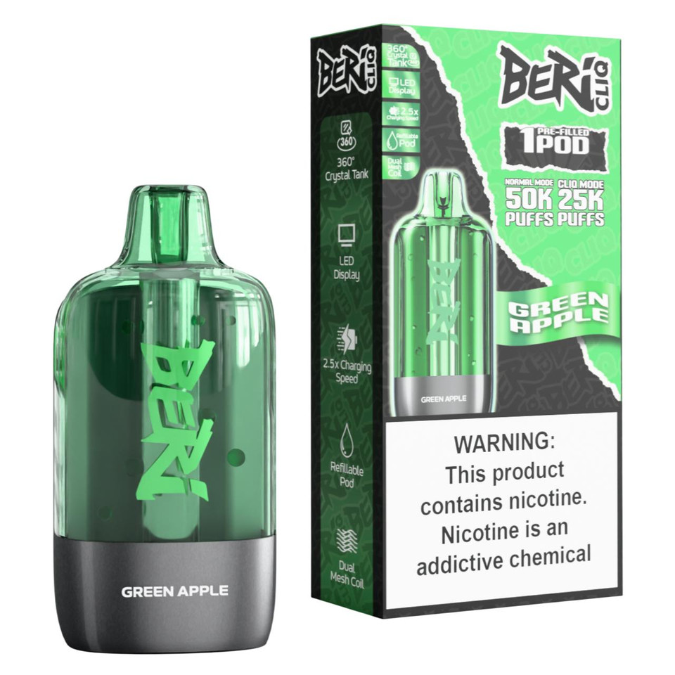 Beri Cliq 50K Replacement Pod Catridge - 1PK Green Apple