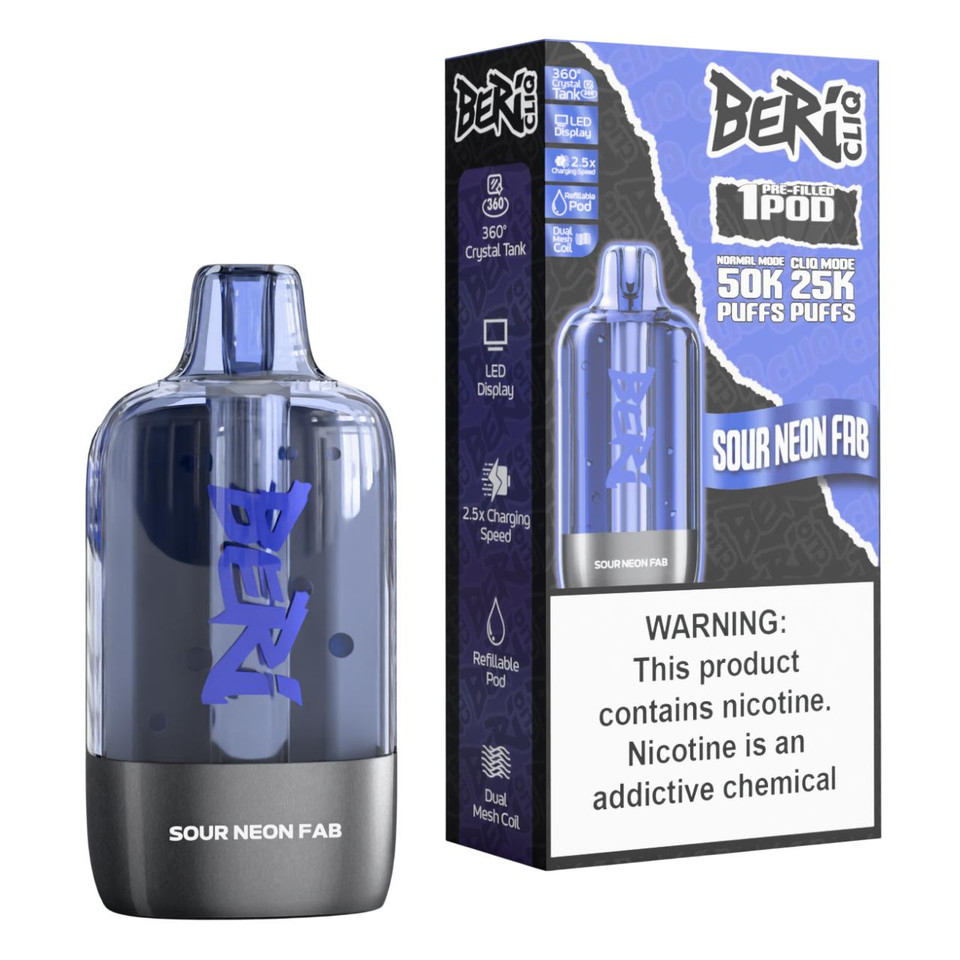 Beri Cliq 50K Replacement Pod Catridge - 1PK Sour Neon Fab