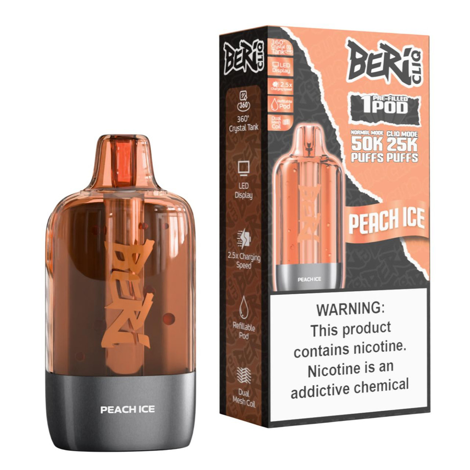 Beri Cliq 50K Replacement Pod Catridge - 1PK Peach Ice