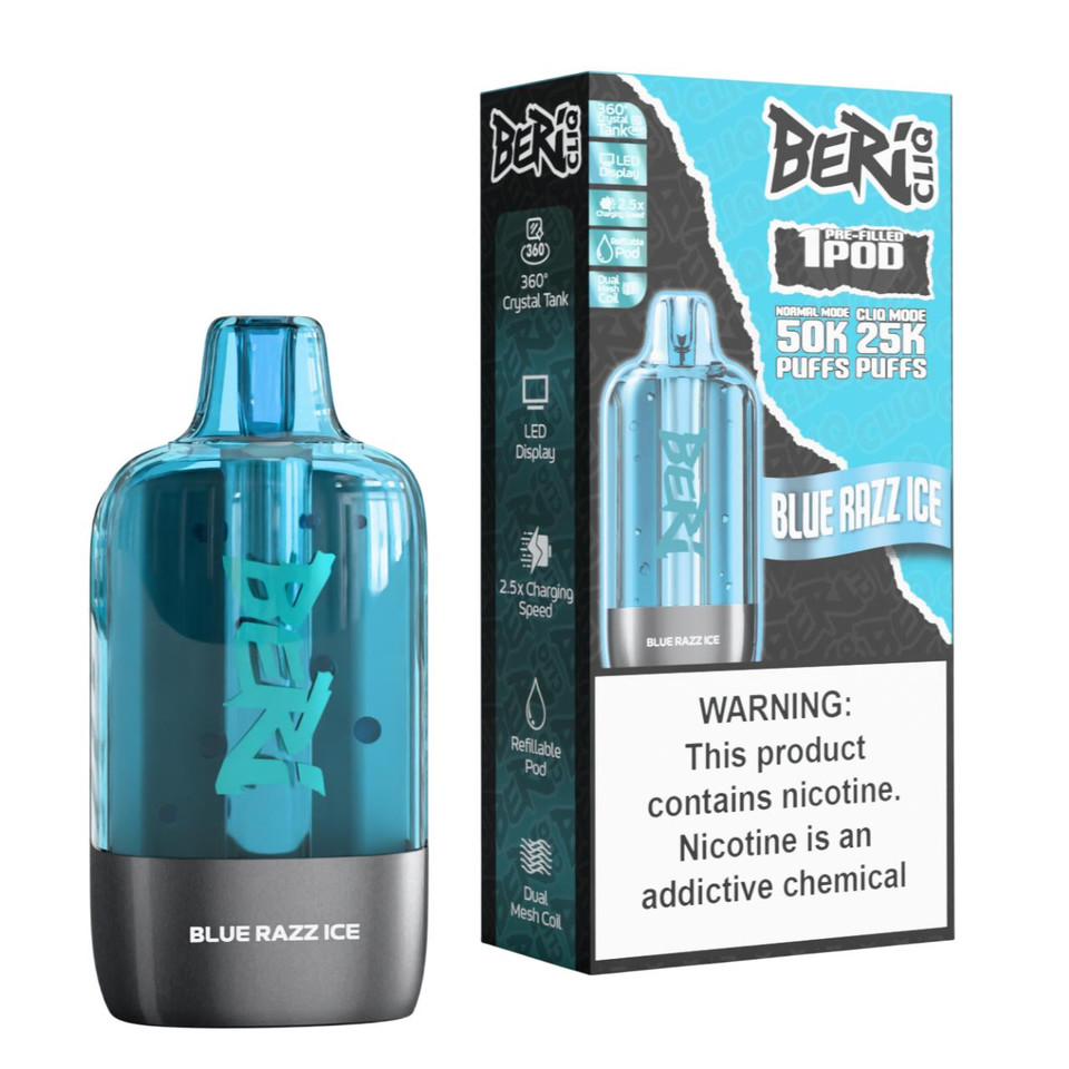 Beri Cliq 50K Replacement Pod Catridge - 1PK Blue Razz Ice.