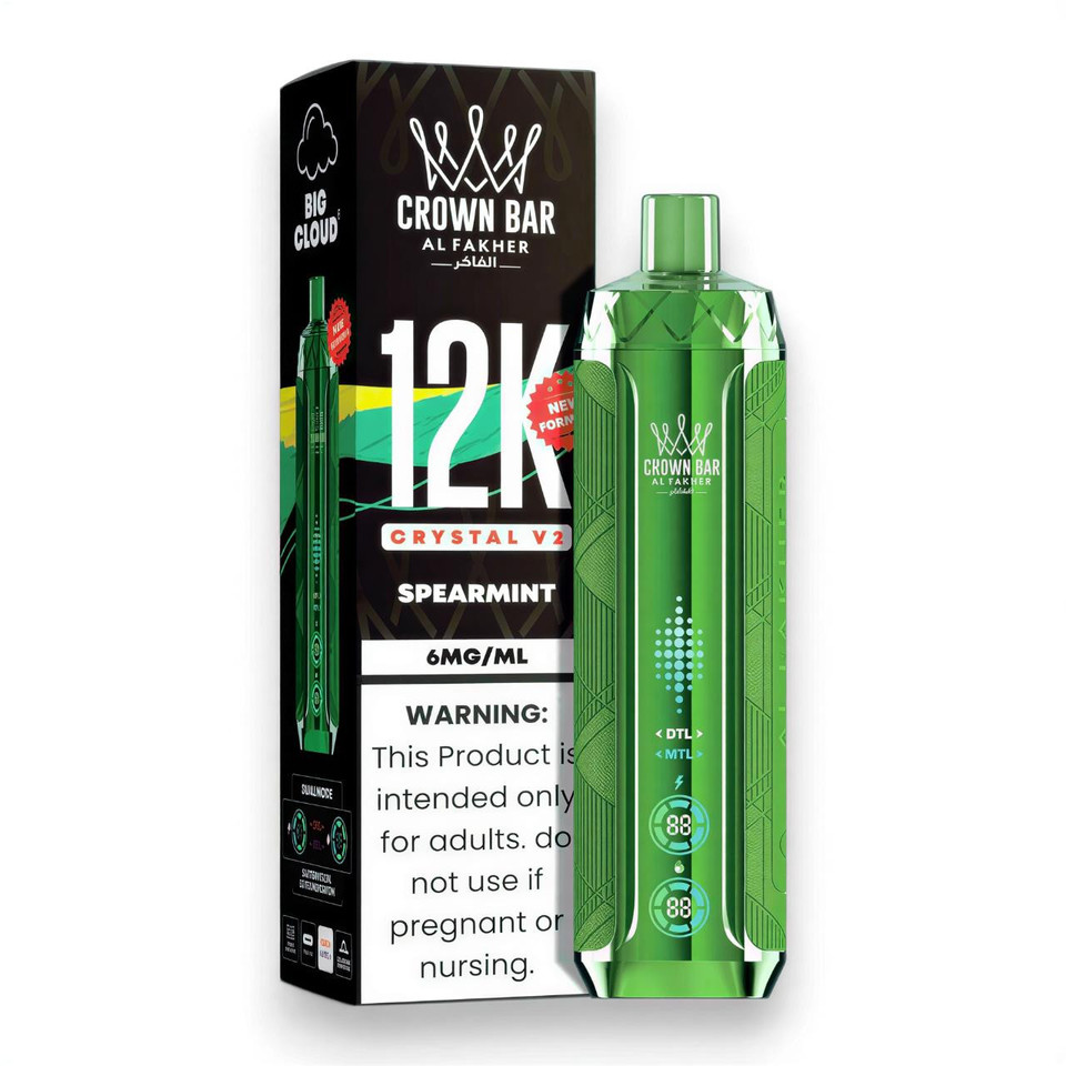 Al Fakher Crown Bar Crystal V2 12K Puff Disposable-Spearmint