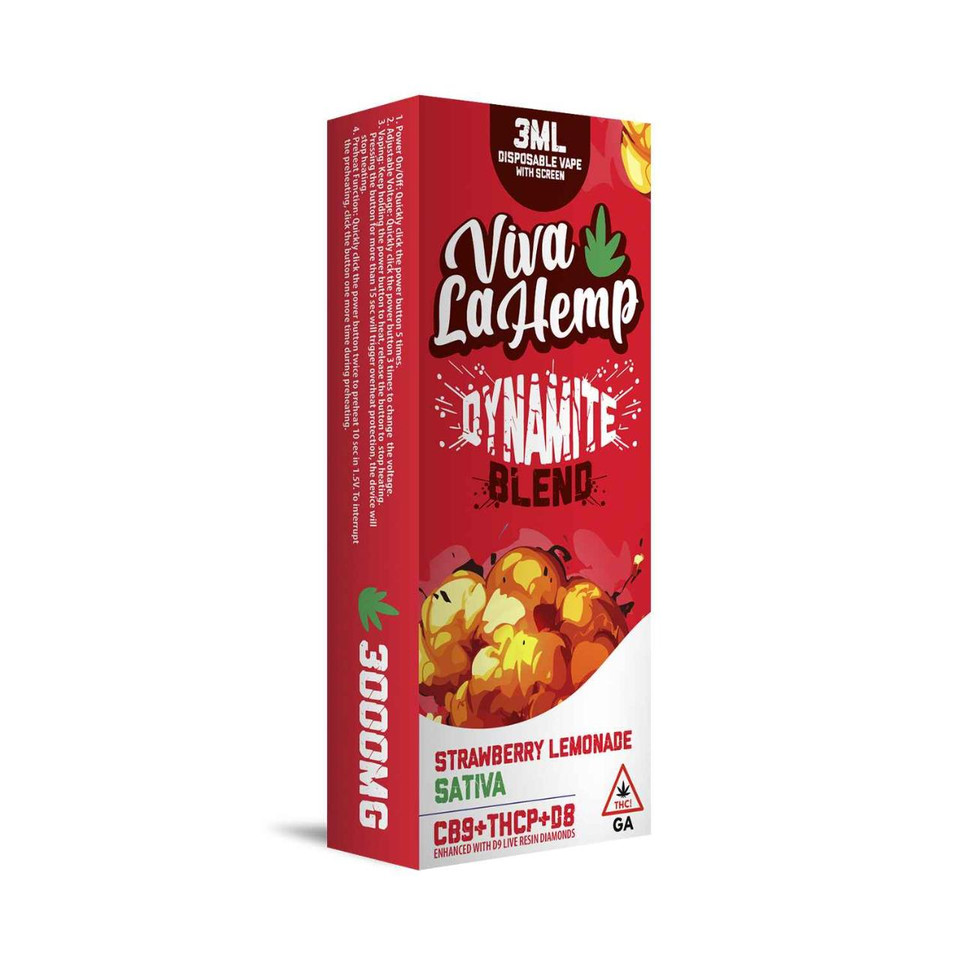 Viva La Hemp Dynamite Blend Disposable WScreen 3ML-Strawberry Lemonade Sativa