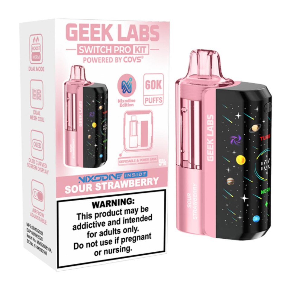 Geek Labs Switch Pro Kit Nixodine 60K Puff Disposable Sour Strawberry