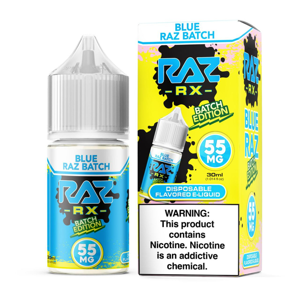 Pod Juice RX Raz Blue Raz Batch Tobacco Free Nicotine 30ml Salt E-Juice 55mg