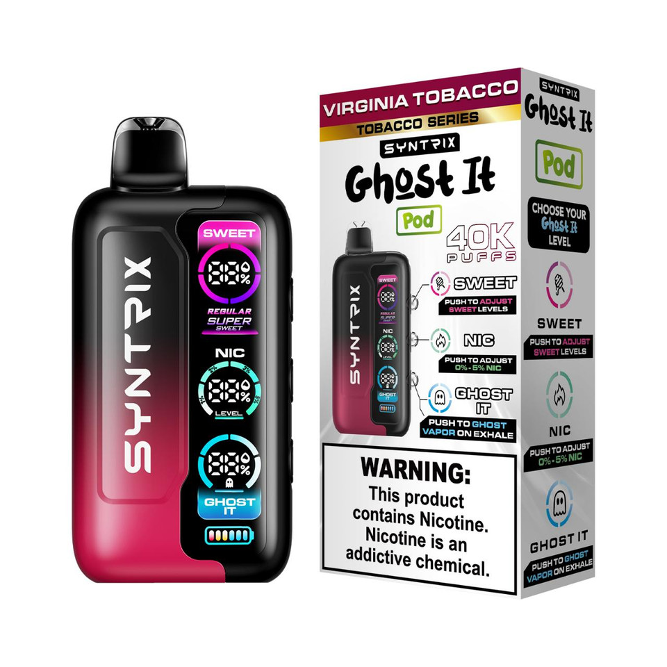 POD JUICE SYNTRIX Ghost It 40K Puff Disposable Virginia Tobacco