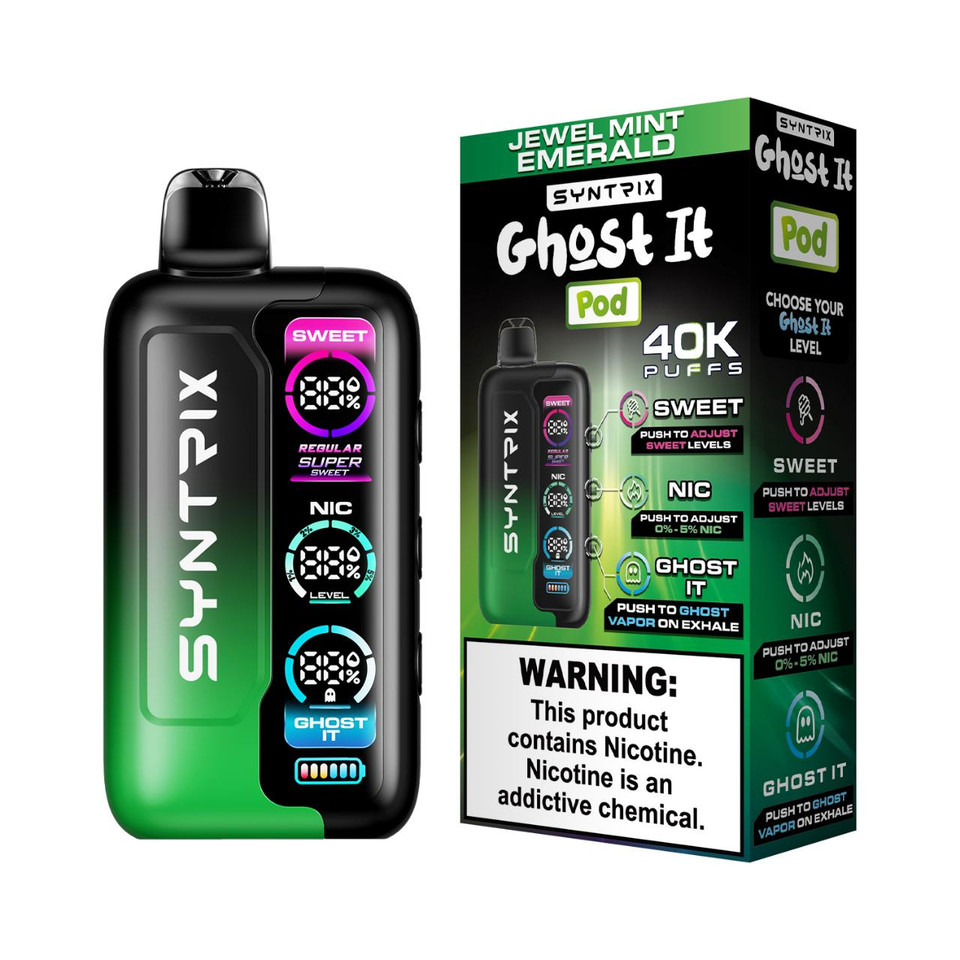 POD JUICE SYNTRIX Ghost It 40K Puff Disposable Jewel Mint Emerald