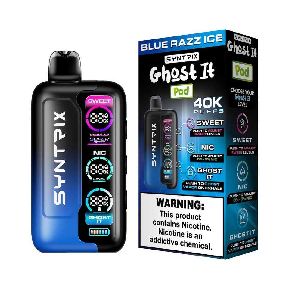 POD JUICE SYNTRIX Ghost It 40K Puff Disposable Blue Razz lce