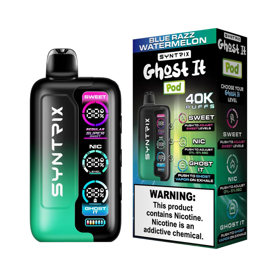 POD JUICE SYNTRIX Ghost It 40K Puff Disposable Blue Razz Watermelon