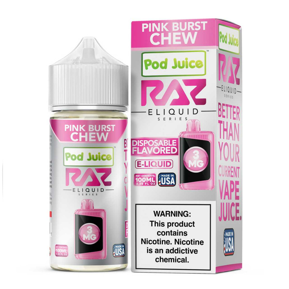 Pod Juice x RAZ Pink Burst Chew Tobacco Free Nicotine E-Juice 100ml