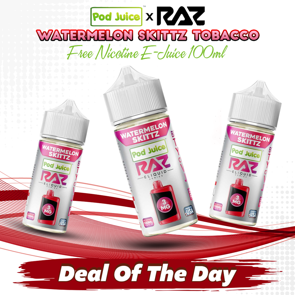 Pod Juice x RAZ Watermelon Skittz Tobacco Free Nicotine E-Juice 100ml