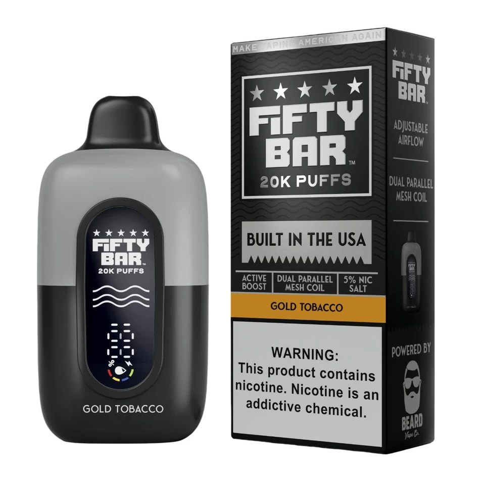 Fifty Bar V2 20000 Puff Disposable Gold Tobacco - Black Series