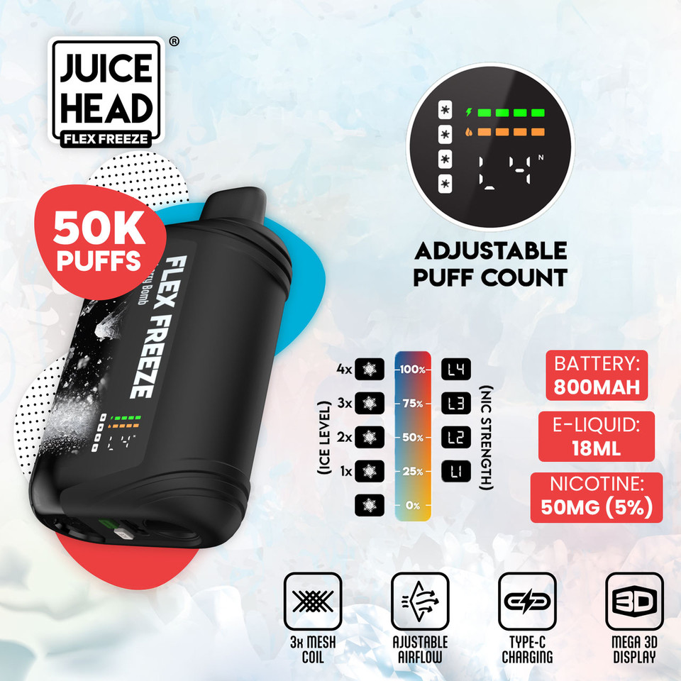 Juice Head Flex Freeze 50K Puff Disposable White Peach Raspberry 5PK