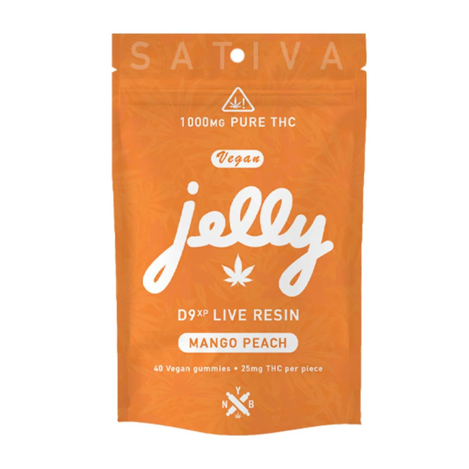 Jelly D9xp THC Live Resin Vegan Gummies 1000MG-Mango Peach Sativa