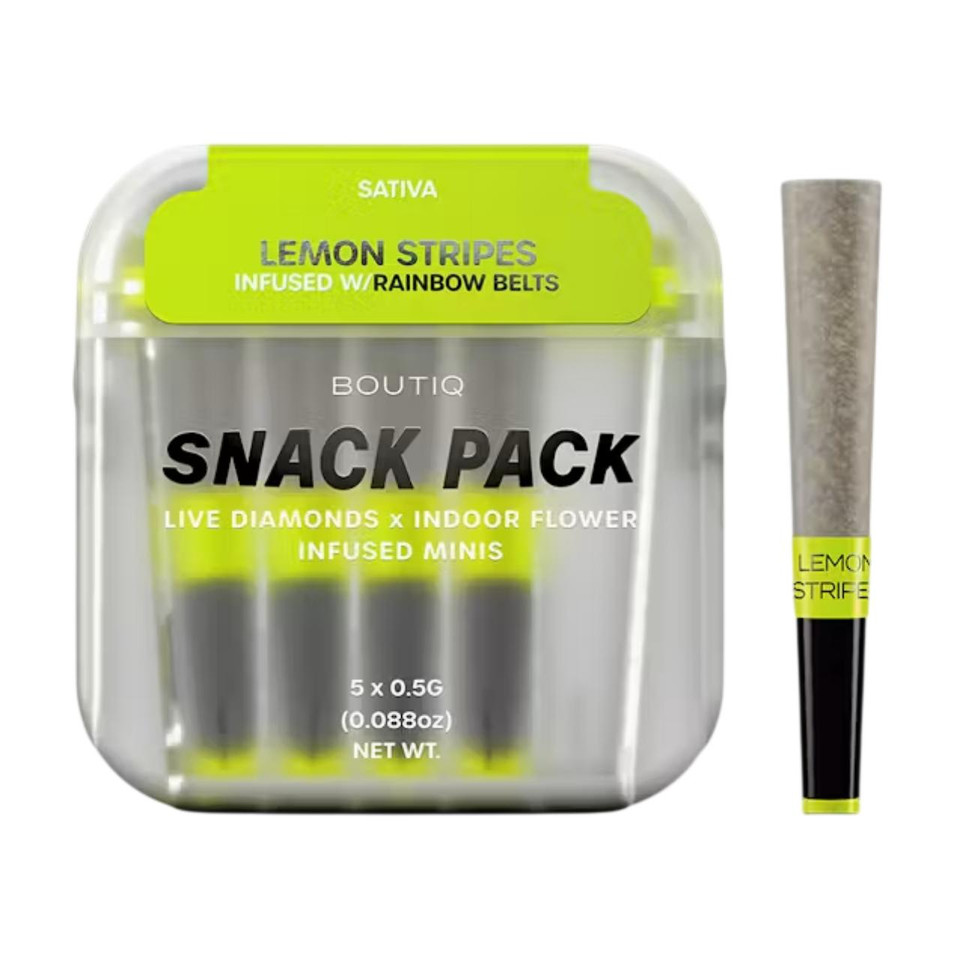 BOUTIQ THC-A Infused 0.5G Mini Pre-Rolls 5CT Lemon Stripes-Rainbow Belts Sativa