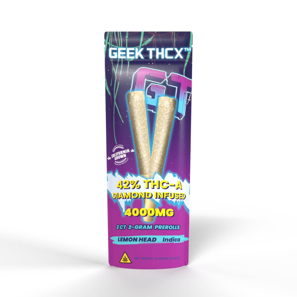 Geek THCX THC-A Diamond Infused Prerolls 4G 2CT Lemon Head Indica