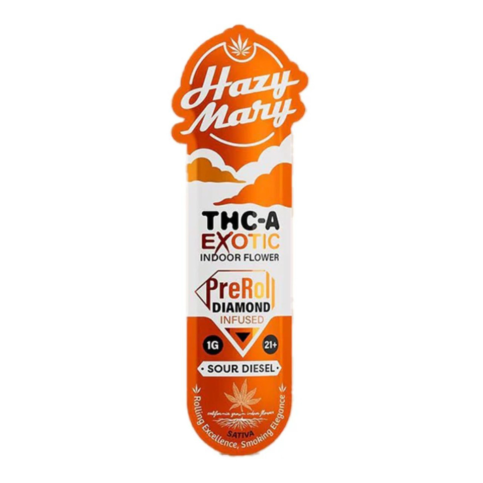 Hazy Mary Exotic Diamond Infused PreRoll 1G 1CT-Sour Diesel Sativa.