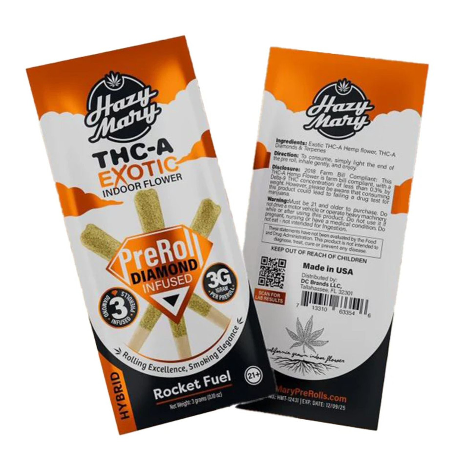 Hazy Mary Exotic Diamond Infused PreRoll 3G 3CT-Rocket Fuel Hybrid