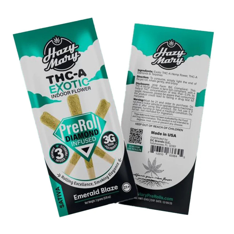 Hazy Mary Exotic Diamond Infused PreRoll 3G 3CT-Emerald Blaze Sativa