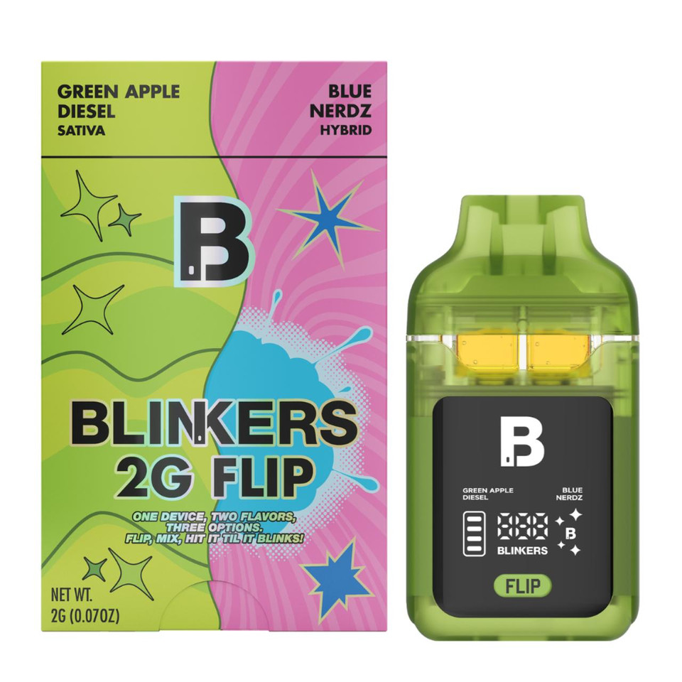 Blinkers FLIP Dual Chamber Disposables 2G Green Apple Sativa - Blue Nerdz Hybrid