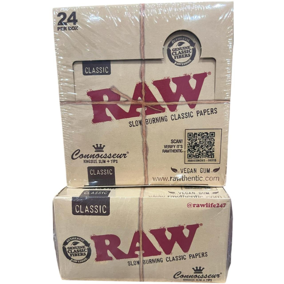 RAW Rolling Papers 24PK - King Size Slim Classic with Connoisseur Tips