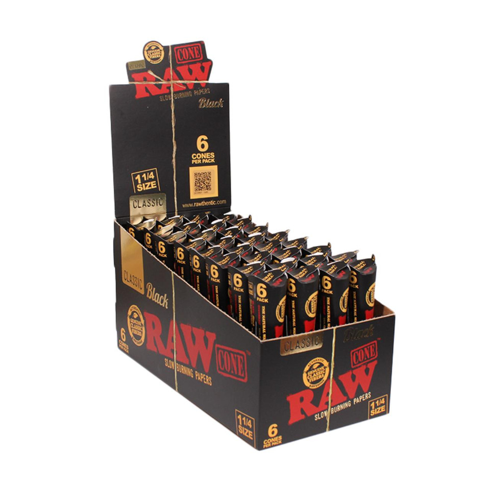 RAW Cones - 1-1 4 Pack of 32-Black CLassic
