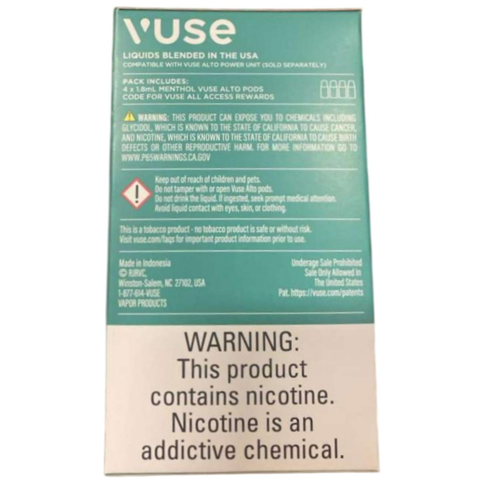 Vuse Alto Prefilled Replacement Pod 1.8ML - 5.0% Pack of 4 Menthol Back