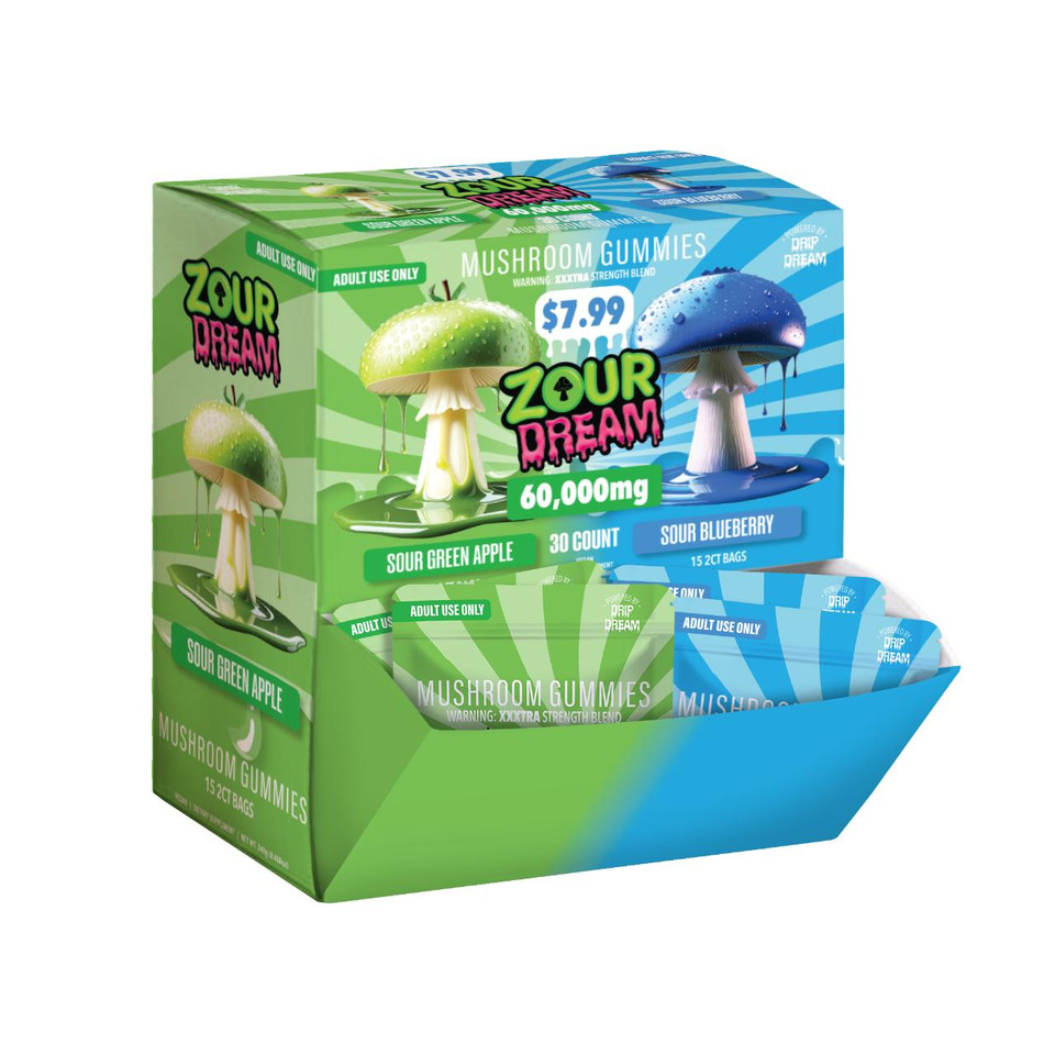 Zour Dream Edible Mushroom Gummies 60000MG - 30CT Sour Blueberry Sour Green Apple