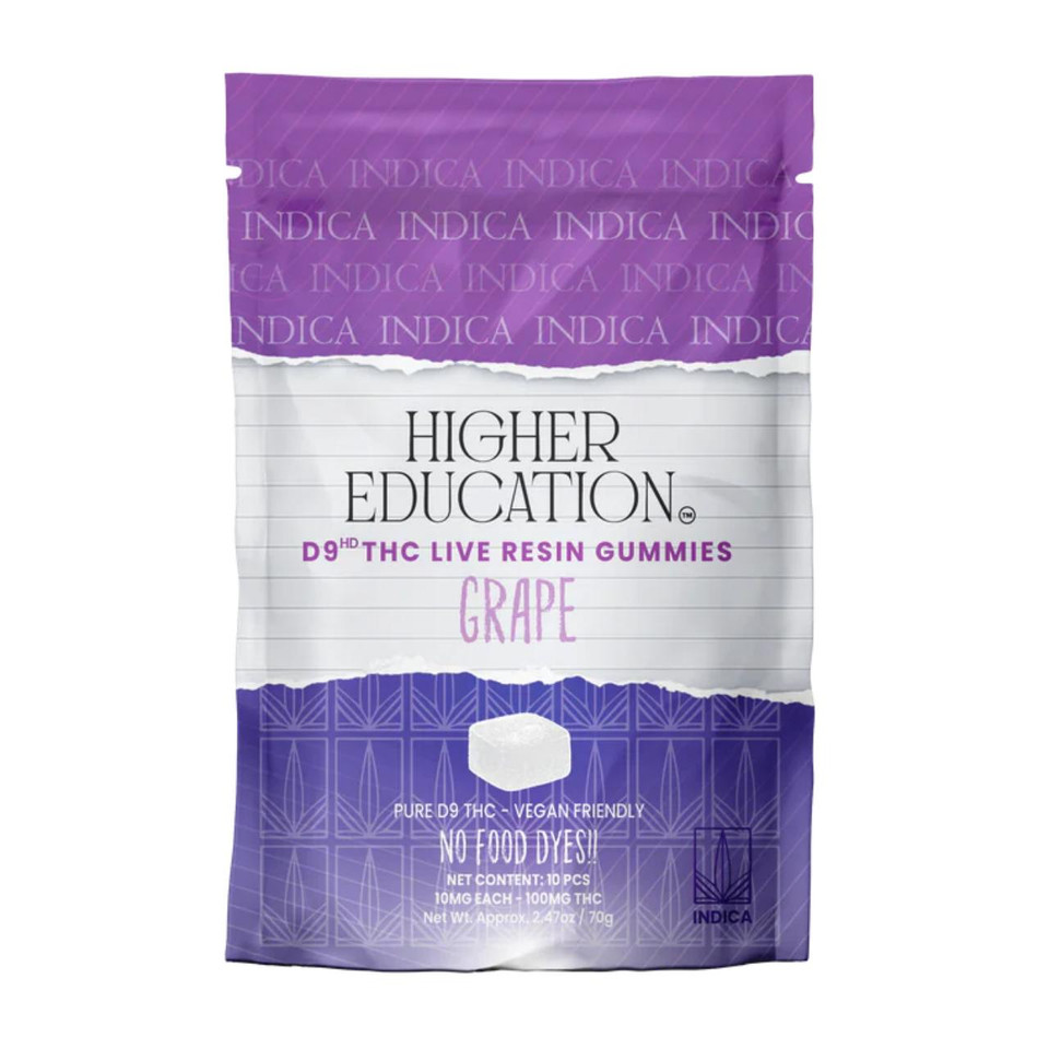 Higher Education D9 Live Resin Gummies 100MG-10CT Grape indica