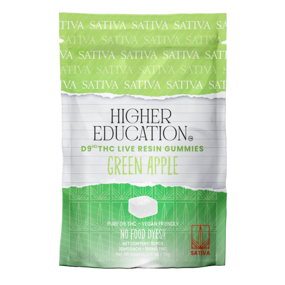 Higher Education D9 Live Resin Gummies 100MG-10CT Green Apple Sativa
