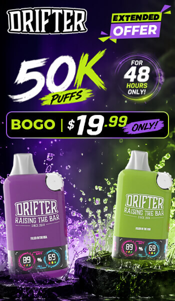 Price Reduced - Drifter Bar Disposable | 50K Puffs - Buy 1 Get 1 Free | Only for 48 Hours (Check Price Inside)