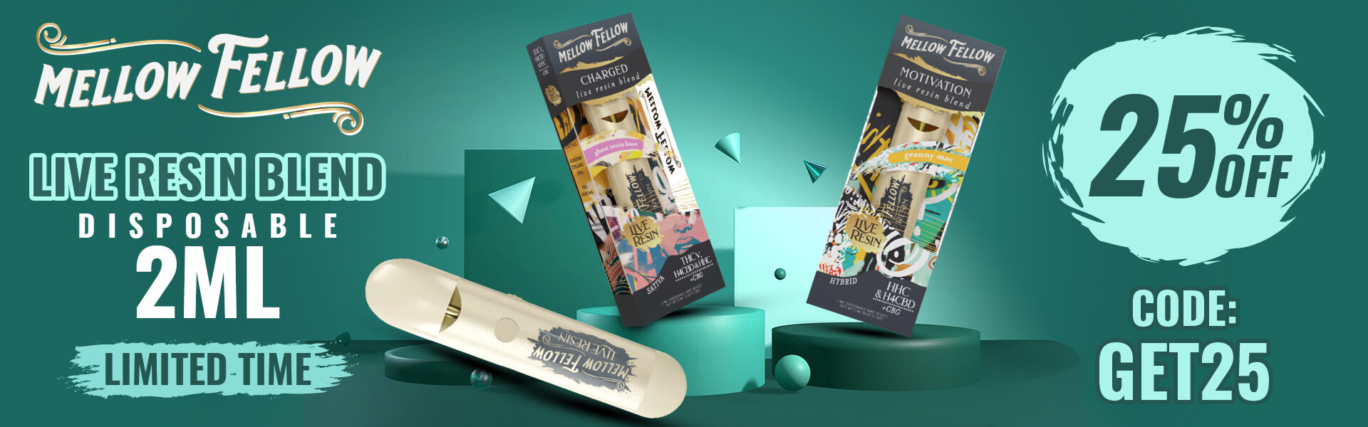 Get 25% off on Mellow Fellow Live Resin Blend Disposable - 2ML | Use Code: GET25 
