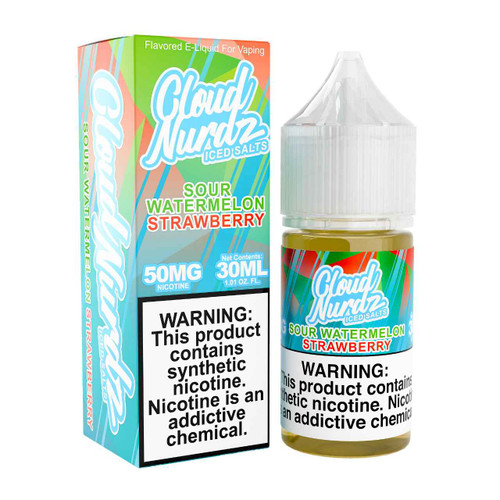 Cloud Nurdz Salts Iced Sour Watermelon Strawberry Synthetic Nicotine 30ml E-Juice