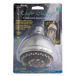 Whedon Rainbo Massage Series FP74C Shower Head, 2.5 gpm, 1/2 in Connection, 7-Spray Function, Chrome available at Hep Sales & North Main Lumber image number 1