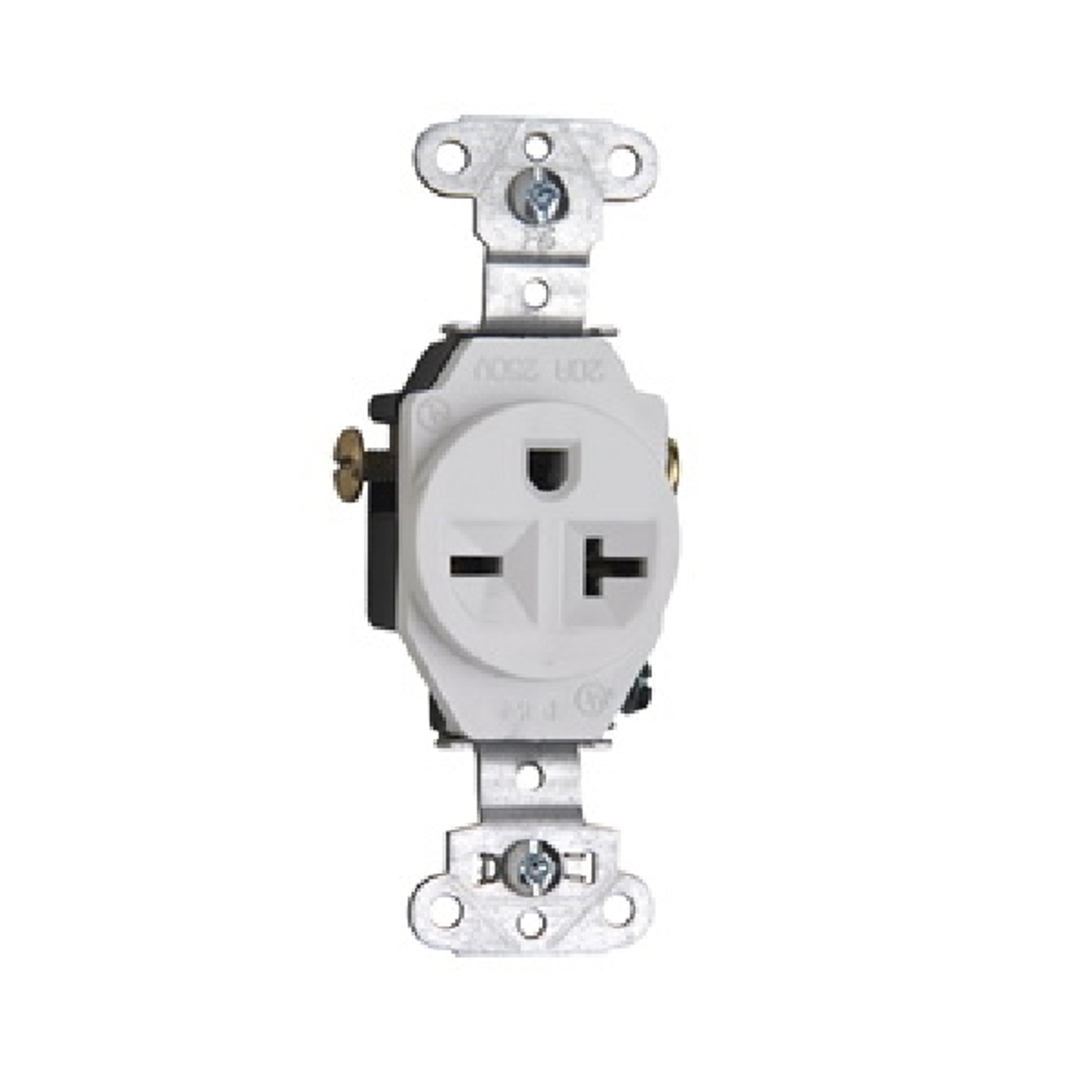 Pass & Seymour 5851WCC8 Heavy-Duty Single Receptacle, 2 -Pole, 250 VAC, 20 A, Side Wiring, NEMA: NEMA 6-20R, White