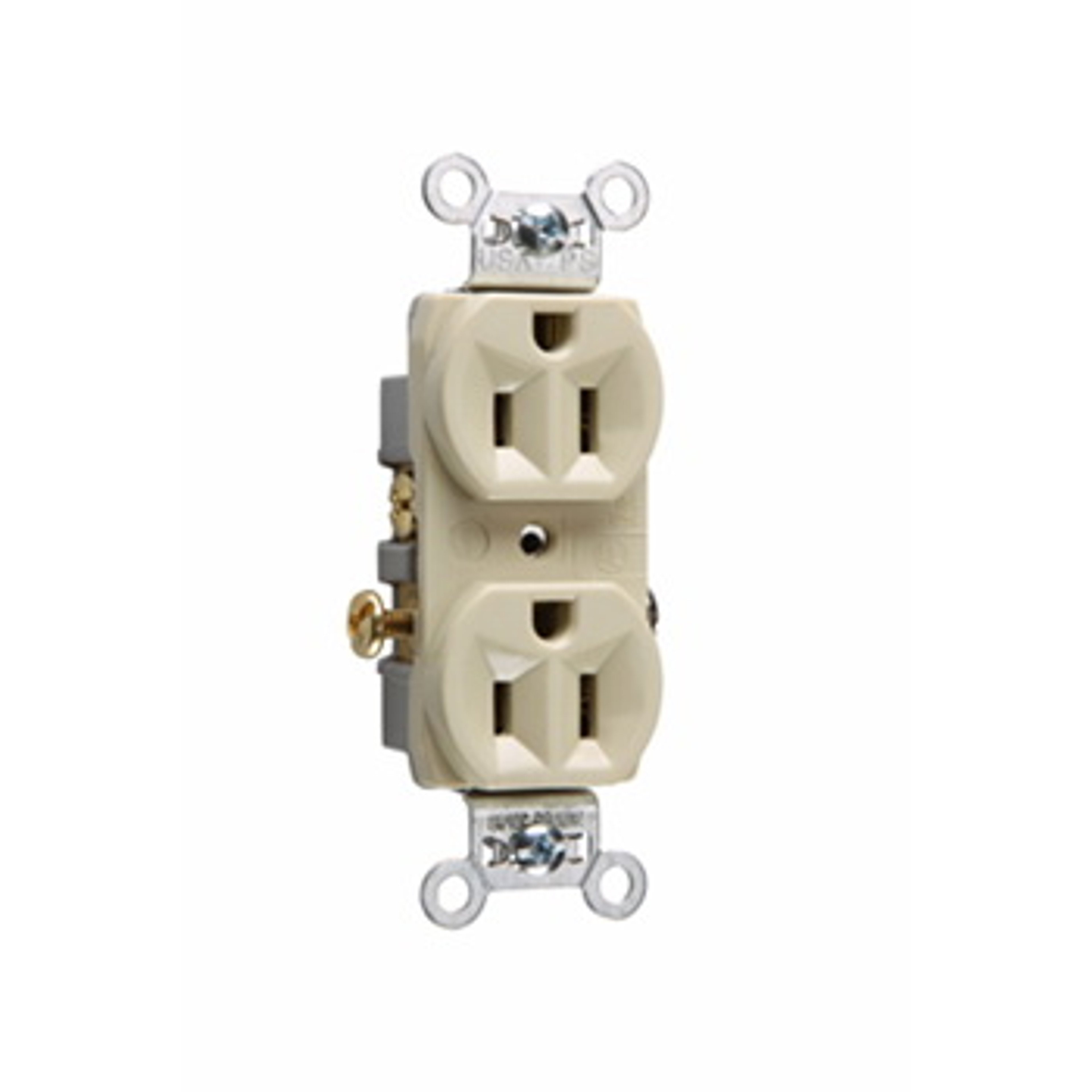 Pass & Seymour CR15I Duplex Receptacle, 2 -Pole, 15 A, 125 V, Side Wiring, NEMA: 5-15R, Ivory